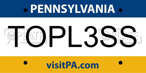 TOPL3SS Pennsylvania License Plate