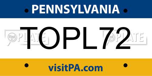 TOPL72 Pennsylvania License Plate