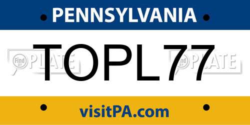 TOPL77 Pennsylvania License Plate