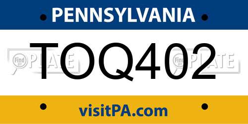 TOQ402 Pennsylvania License Plate