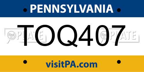 TOQ407 Pennsylvania License Plate