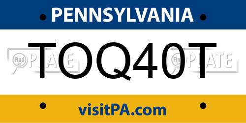 TOQ40T Pennsylvania License Plate