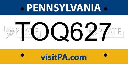 TOQ627 Pennsylvania License Plate