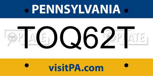 TOQ62T Pennsylvania License Plate