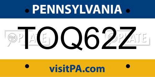 TOQ62Z Pennsylvania License Plate