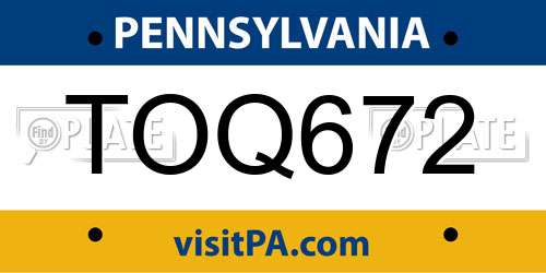 TOQ672 Pennsylvania License Plate