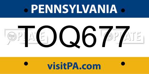 TOQ677 Pennsylvania License Plate