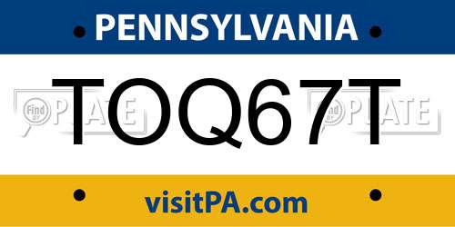 TOQ67T Pennsylvania License Plate