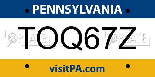 TOQ67Z Pennsylvania License Plate