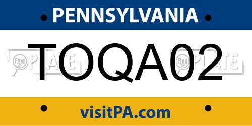 TOQA02 Pennsylvania License Plate