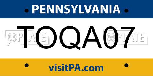 TOQA07 Pennsylvania License Plate