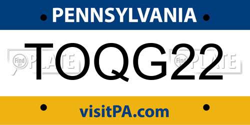 TOQG22 Pennsylvania License Plate