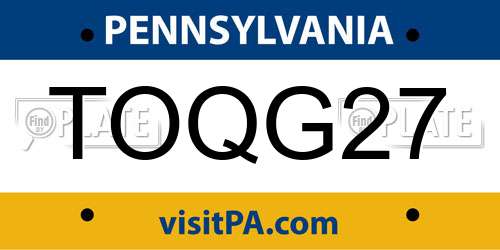 TOQG27 Pennsylvania License Plate