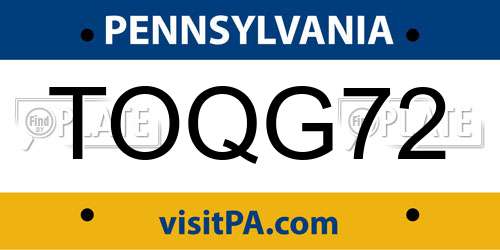 TOQG72 Pennsylvania License Plate
