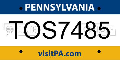 TOS7485 Pennsylvania License Plate