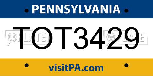 TOT3429 Pennsylvania License Plate
