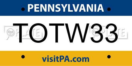 TOTW33 Pennsylvania License Plate