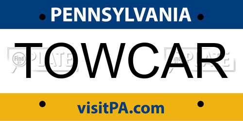 TOWCAR Pennsylvania License Plate