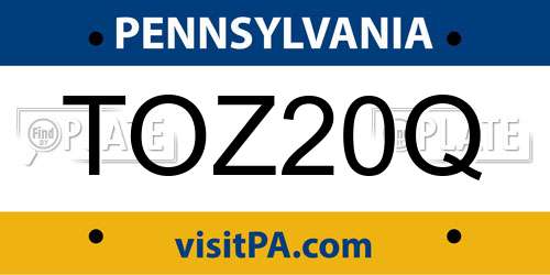 TOZ20Q Pennsylvania License Plate