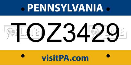 TOZ3429 Pennsylvania License Plate