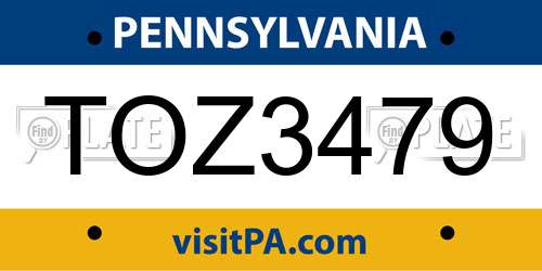 TOZ3479 Pennsylvania License Plate
