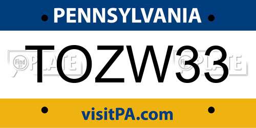 TOZW33 Pennsylvania License Plate