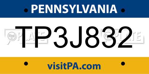 TP3J832 Pennsylvania License Plate