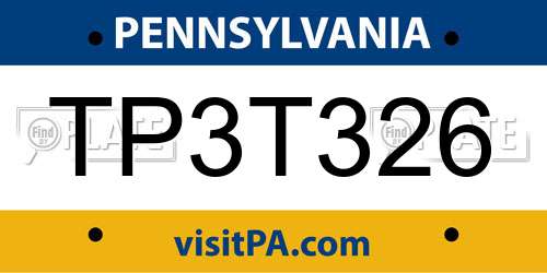 TP3T326 Pennsylvania License Plate