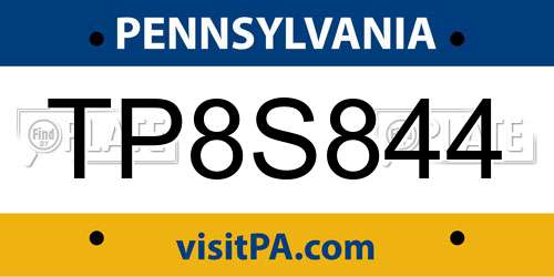 TP8S844 Pennsylvania License Plate