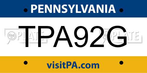 TPA92G Pennsylvania License Plate