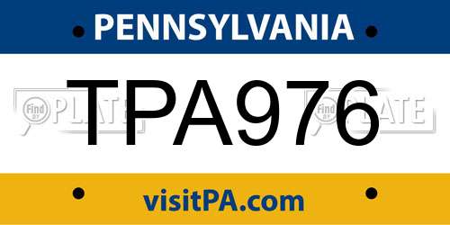 TPA976 Pennsylvania License Plate