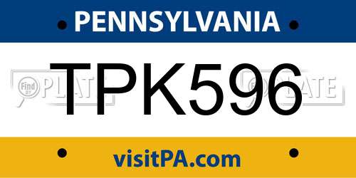 TPK596 Pennsylvania License Plate