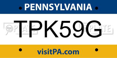 TPK59G Pennsylvania License Plate
