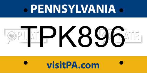 TPK896 Pennsylvania License Plate