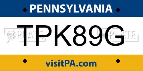 TPK89G Pennsylvania License Plate