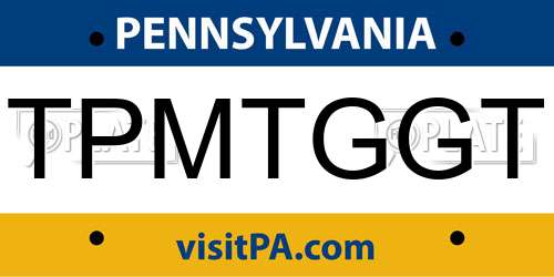 TPMTGGT Pennsylvania License Plate