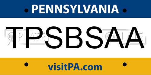 TPSBSAA Pennsylvania License Plate