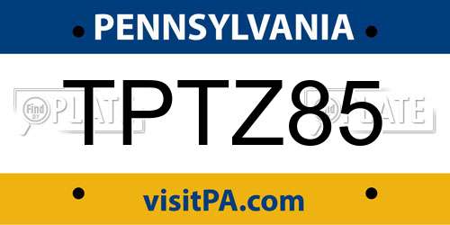 TPTZ85 Pennsylvania License Plate