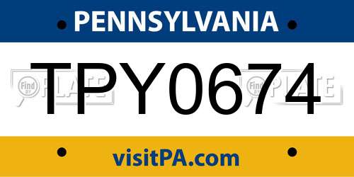 TPY0674 Pennsylvania License Plate