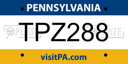 TPZ288 Pennsylvania License Plate