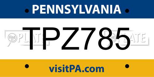TPZ785 Pennsylvania License Plate