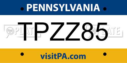 TPZZ85 Pennsylvania License Plate