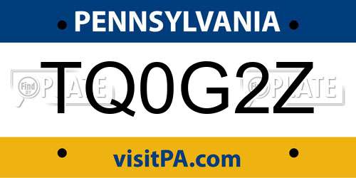 TQ0G2Z Pennsylvania License Plate