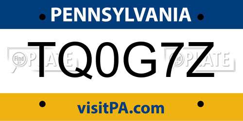 TQ0G7Z Pennsylvania License Plate