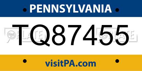 TQ87455 Pennsylvania License Plate