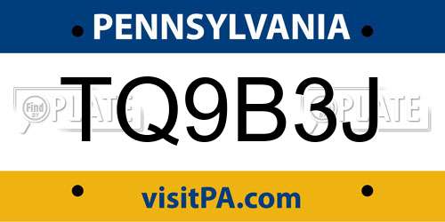 TQ9B3J Pennsylvania License Plate