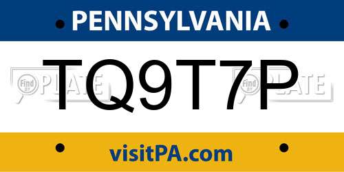 TQ9T7P Pennsylvania License Plate