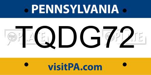 TQDG72 Pennsylvania License Plate