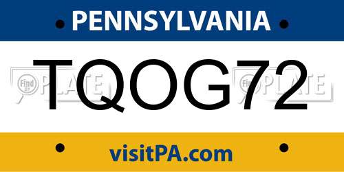 TQOG72 Pennsylvania License Plate