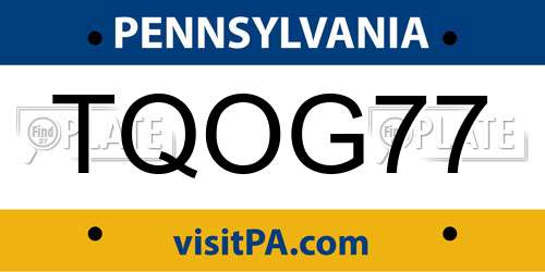 TQOG77 Pennsylvania License Plate